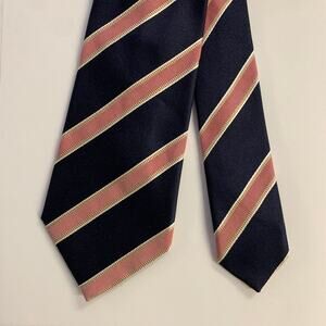 ERMENEGILDO ZEGNA Navy Red Diagonal Stripe Silk Tie